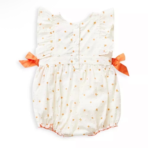PINK CHICKEN EUC Orange Citrus Swiss Dot Side Bow Ruffle Bubble